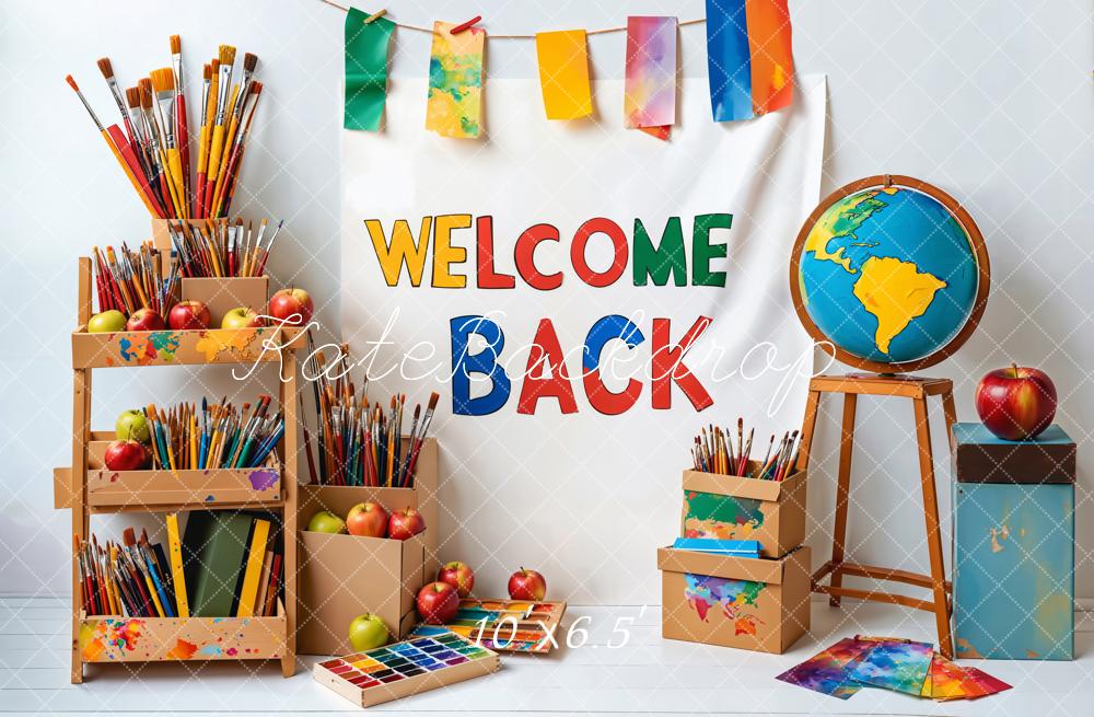 Kate Back to School Art Supplies Globe Banners Backdrop Designed by Emetselch - Kate Backdrop AU