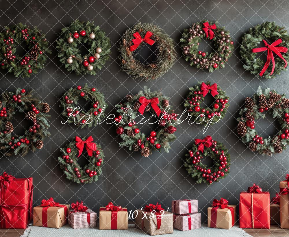 Kate Christmas Wreaths Presents Backdrop Designed by Patty Roberts - Kate Backdrop AU