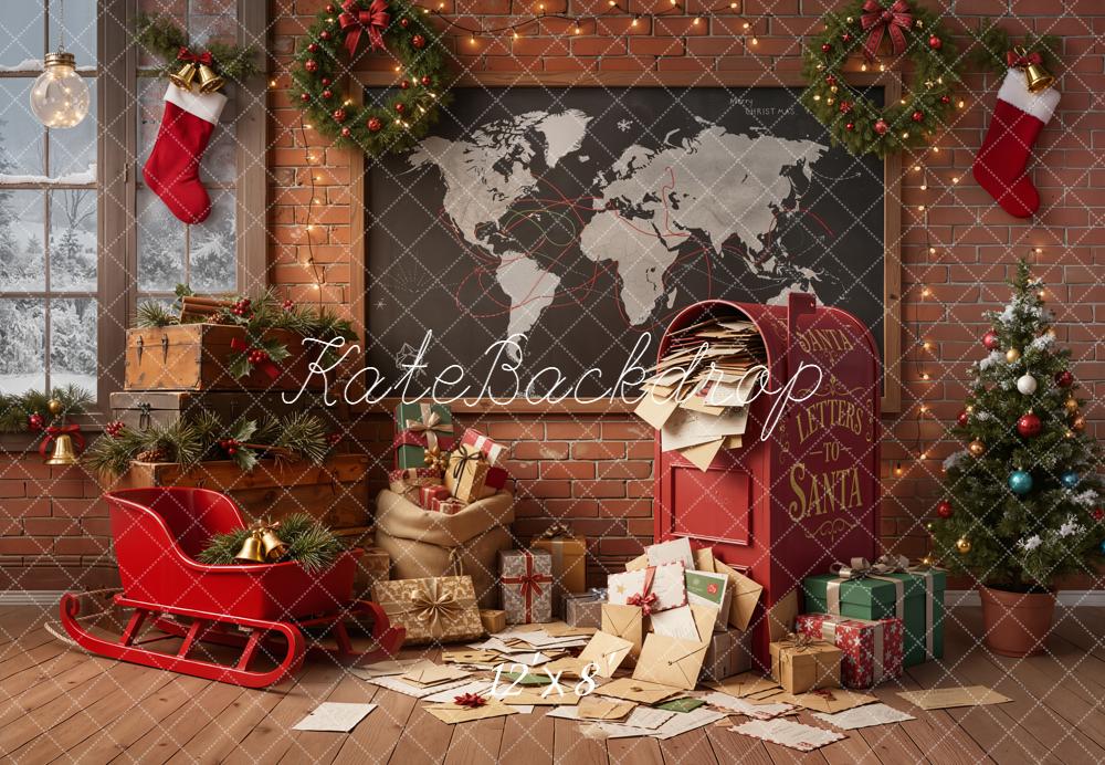 Kate Christmas Letters Mailbox Brick Wall Fleece Backdrop Designed by Emetselch