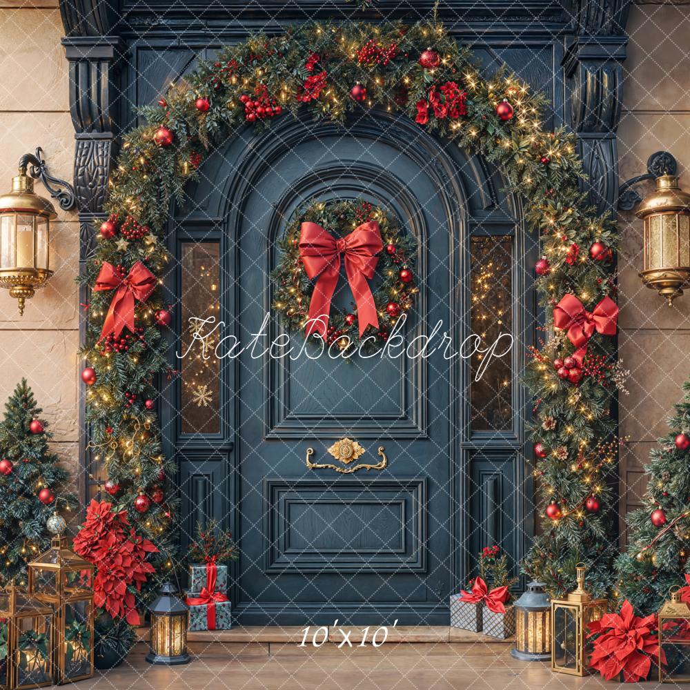 Kate Christmas Dark Door Garland Backdrop Designed by Emetselch - Kate Backdrop AU
