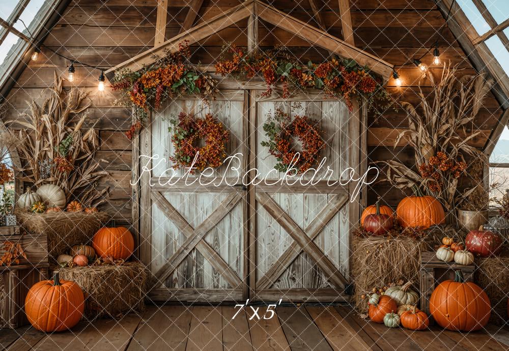 Kate Fall Barn Pumpkins Hay Autumn Backdrop Designed by Chain