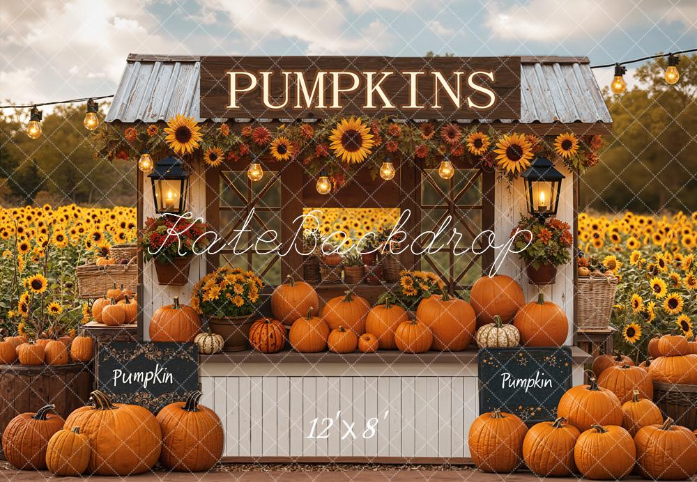 Kate Fall Pumpkin Stand Sunflowers Fleece Backdrop Designed by Emetselch - Kate Backdrop AU