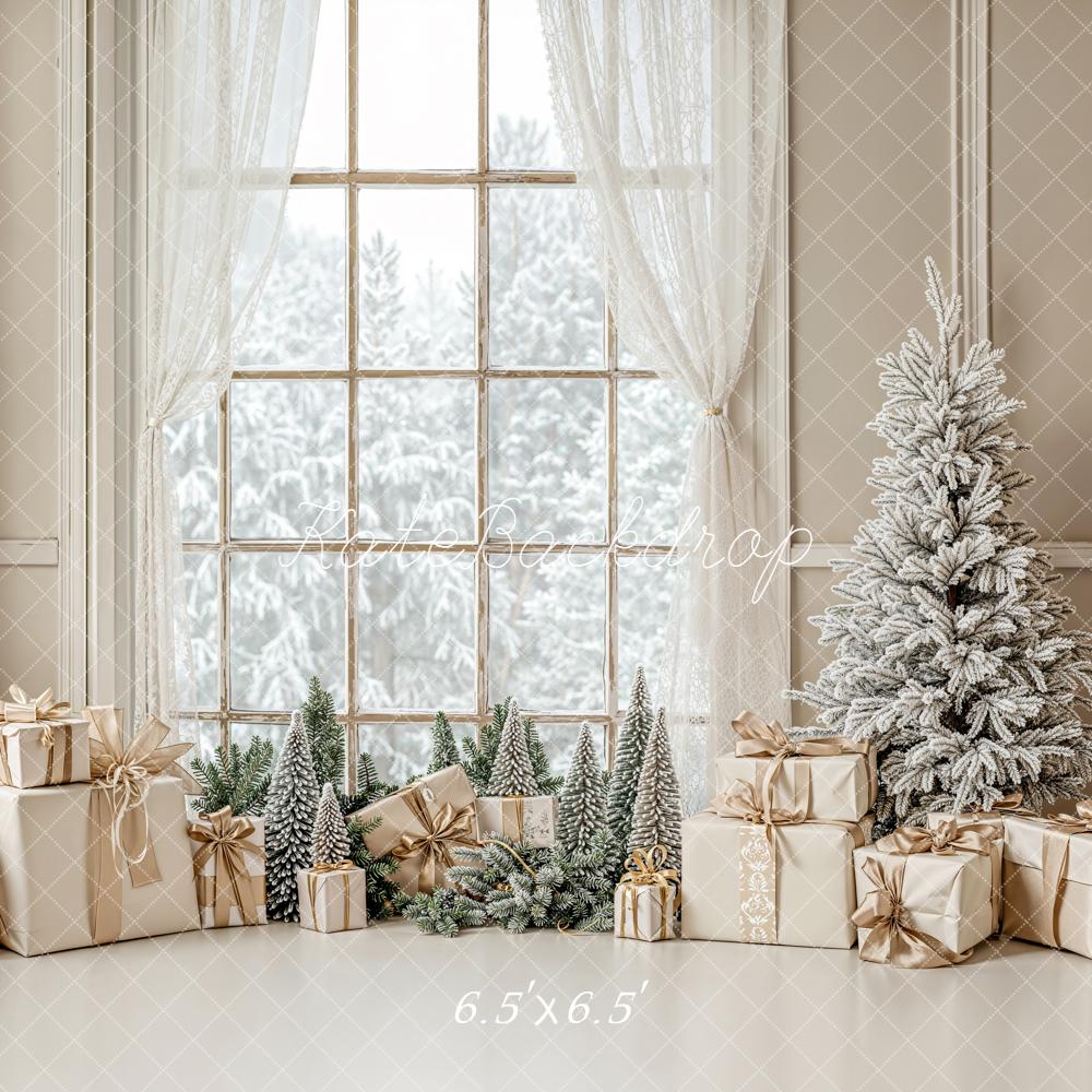 Kate Christmas Snow Tree Presents Window Backdrop Designed by Emetselch - Kate Backdrop AU