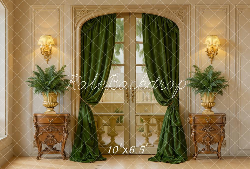 Kate Vintage Wall Green Plants Curtains Fleece Backdrop Designed by Emetselch