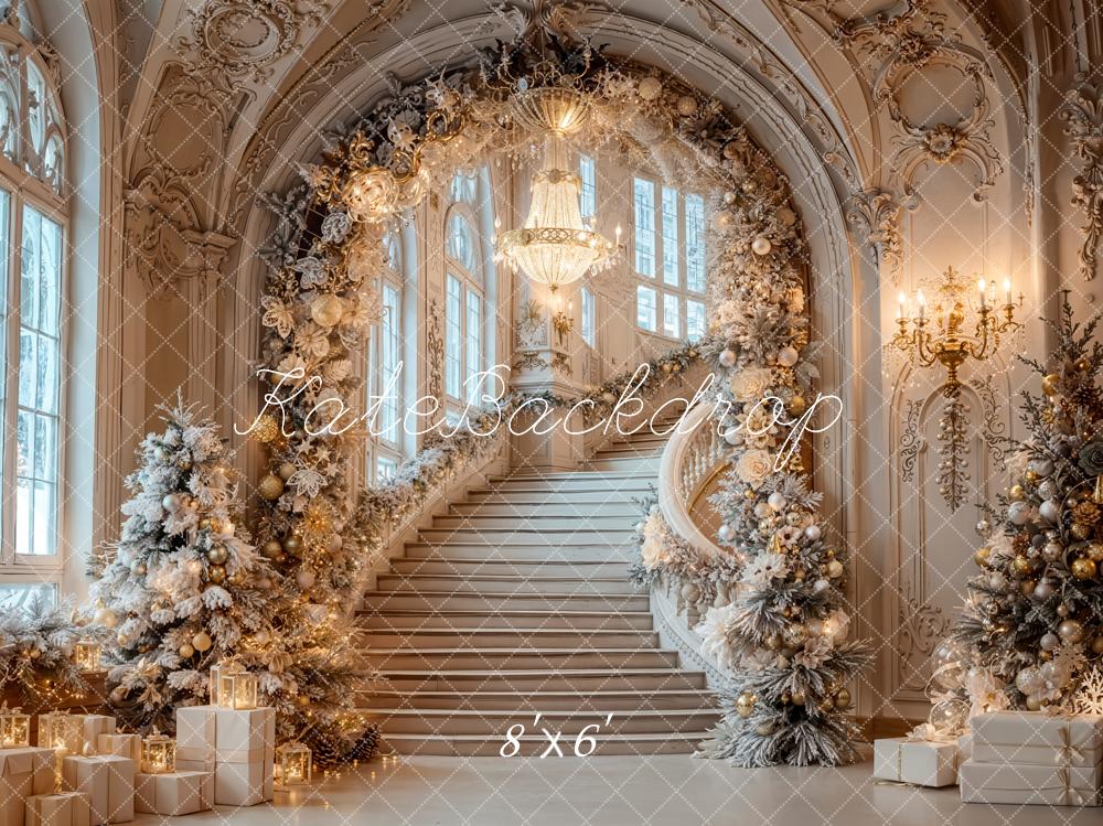 Kate Christmas Cascading Stairs Garland Arch Fleece Backdrop Designed by Emetselch