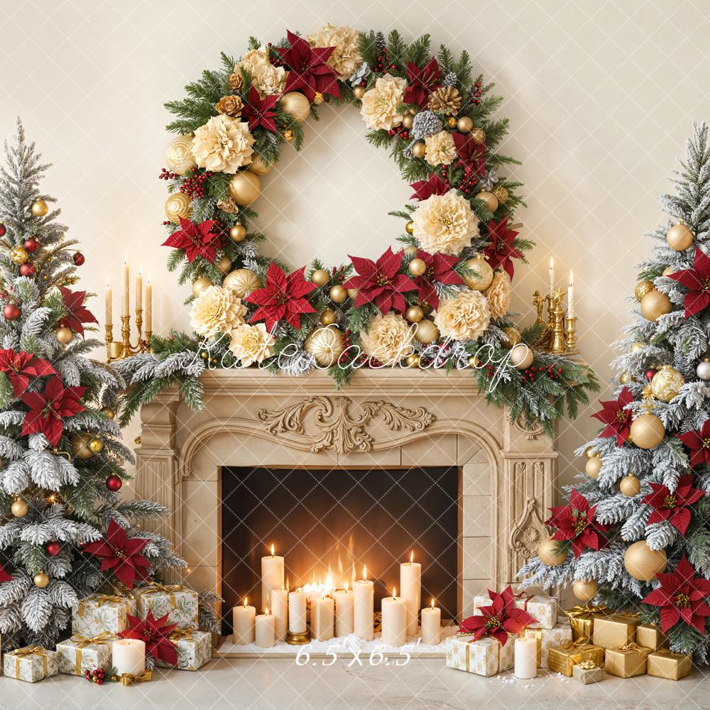 Kate Christmas Fireplace Wreath Backdrop Designed by Emetselch