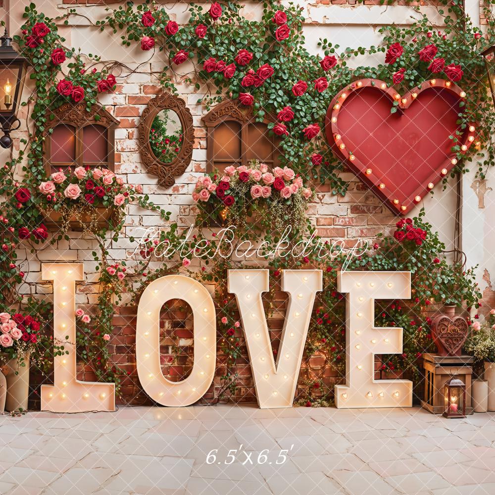 Kate Love Red Heart Brick Wall Backdrop Designed by Emetselch