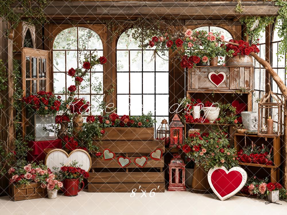 Kate Valentines Red Roses Wooden Window Backdrop Designed by Emetselch