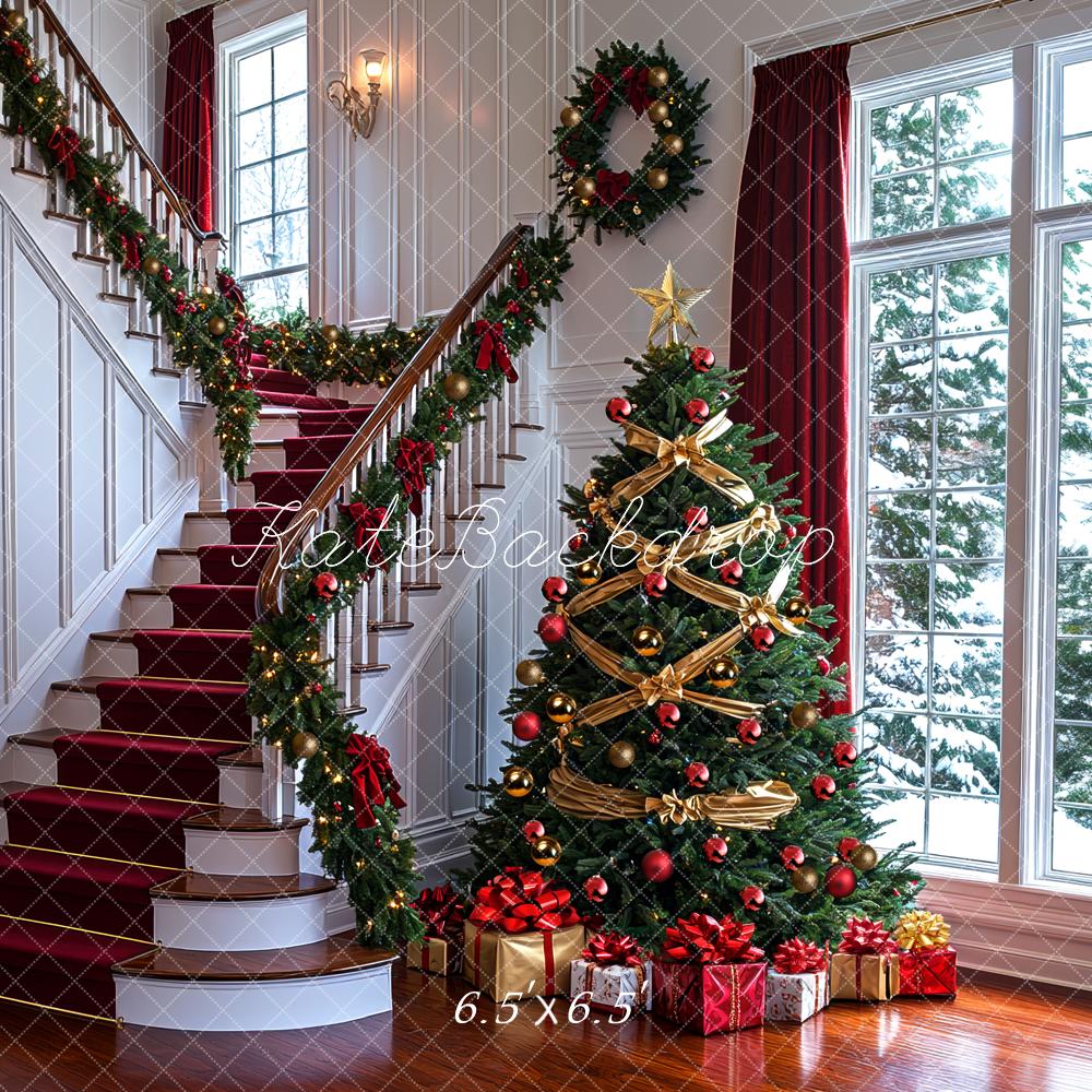Kate Christmas Tree Staircase Window Presents Backdrop Designed by Mini MakeBelieve - Kate Backdrop AU
