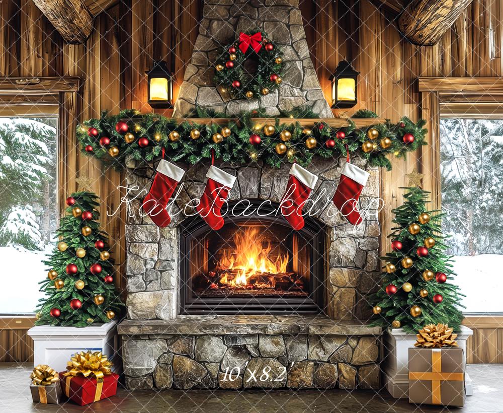 Kate Christmas Fireplace Stone Wall Backdrop Designed by Mini MakeBelieve - Kate Backdrop AU