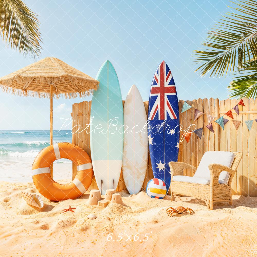Kate Summer Beach Surfboards Umbrella Sand Backdrop Designed by Emetselch
