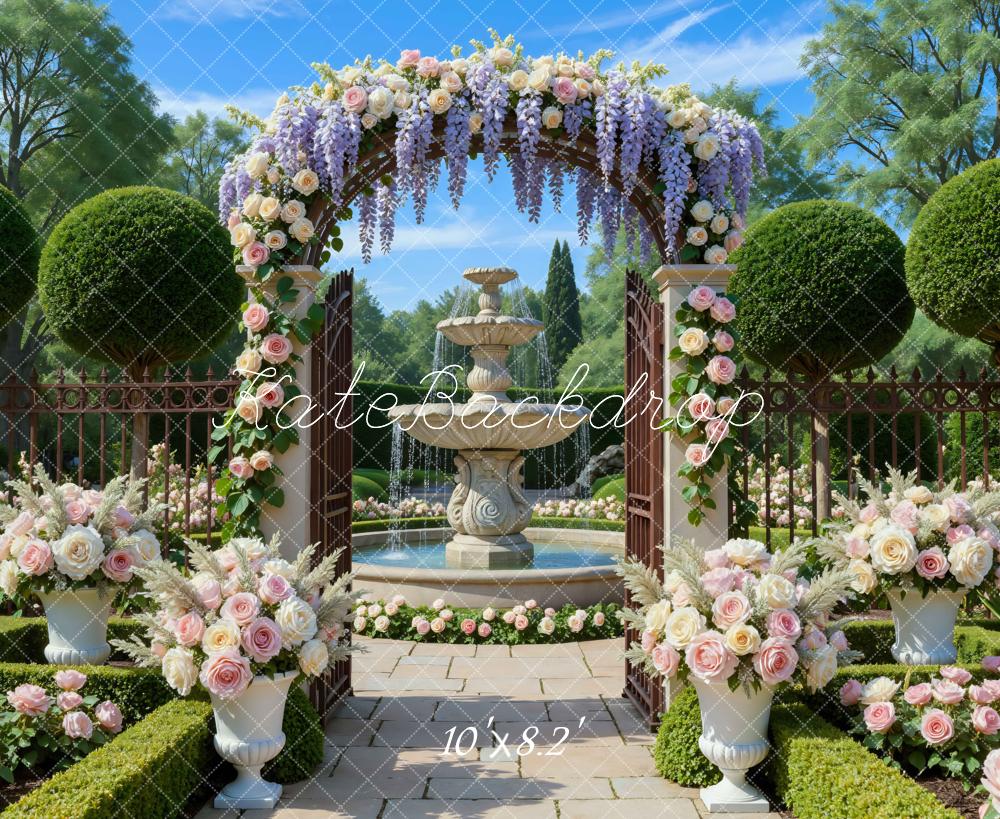 Kate Spring Sunlight Fountain Garden Backdrop Designed by Mini MakeBelieve