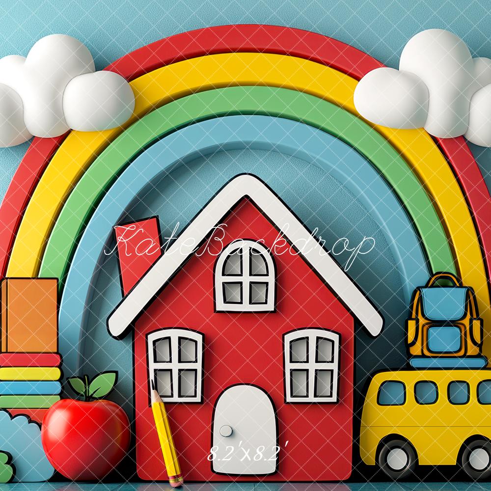 Kate Back to School Rainbow Clouds Backdrop Designed by Mini MakeBelieve - Kate Backdrop AU
