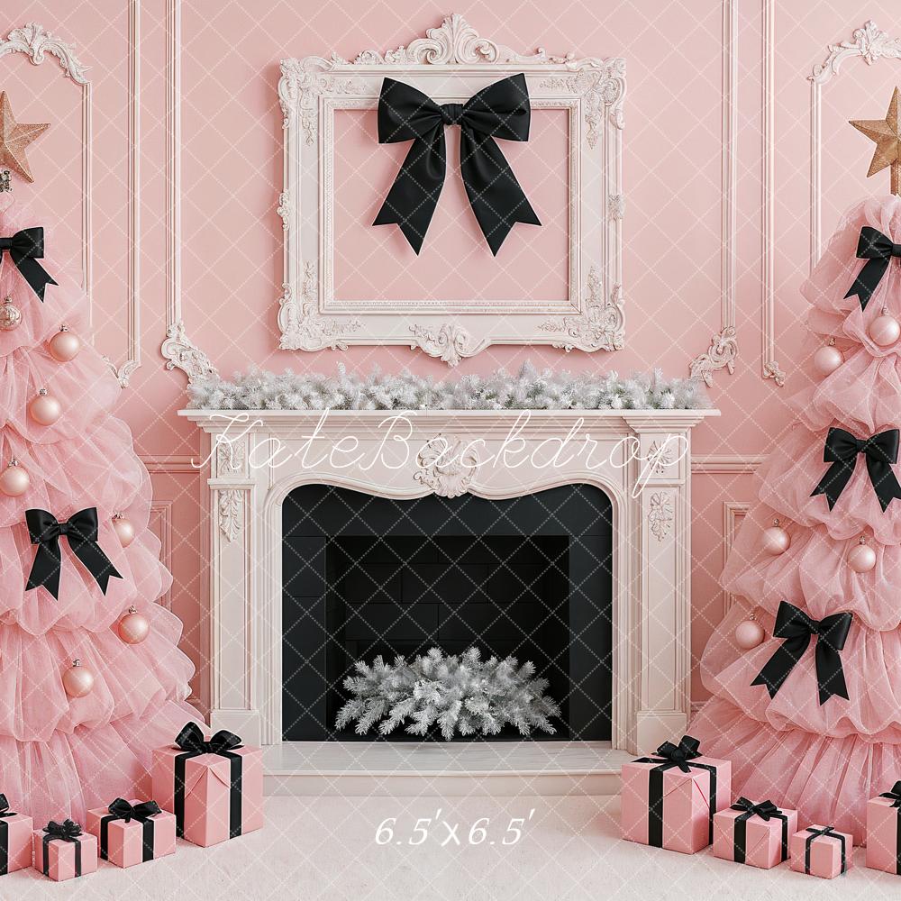 Kate Christmas Pink Trees Fireplace Backdrop Designed by Ashley Paul - Kate Backdrop AU
