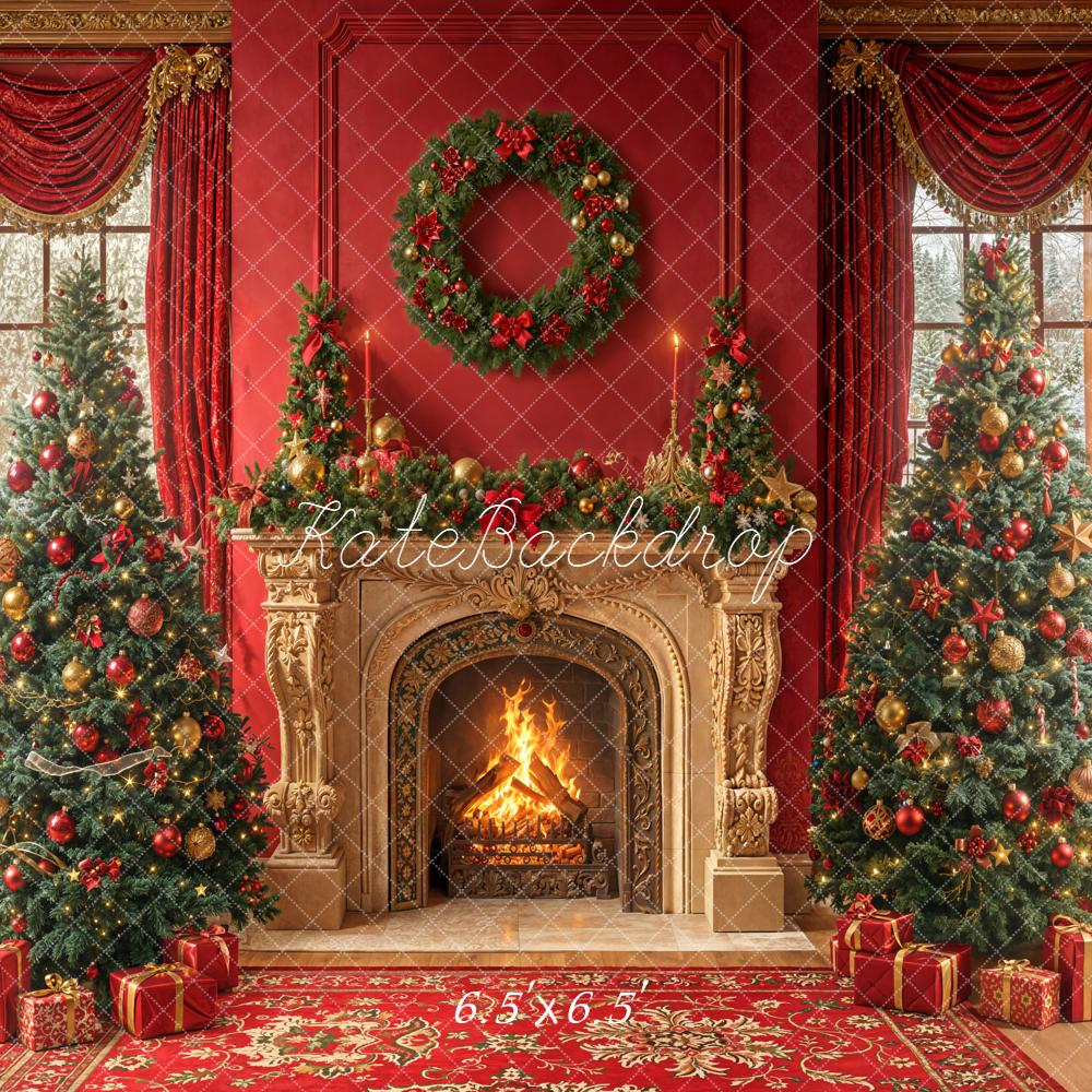 Kate Christmas Fireplace Wreath Red Backdrop Designed by Emetselch