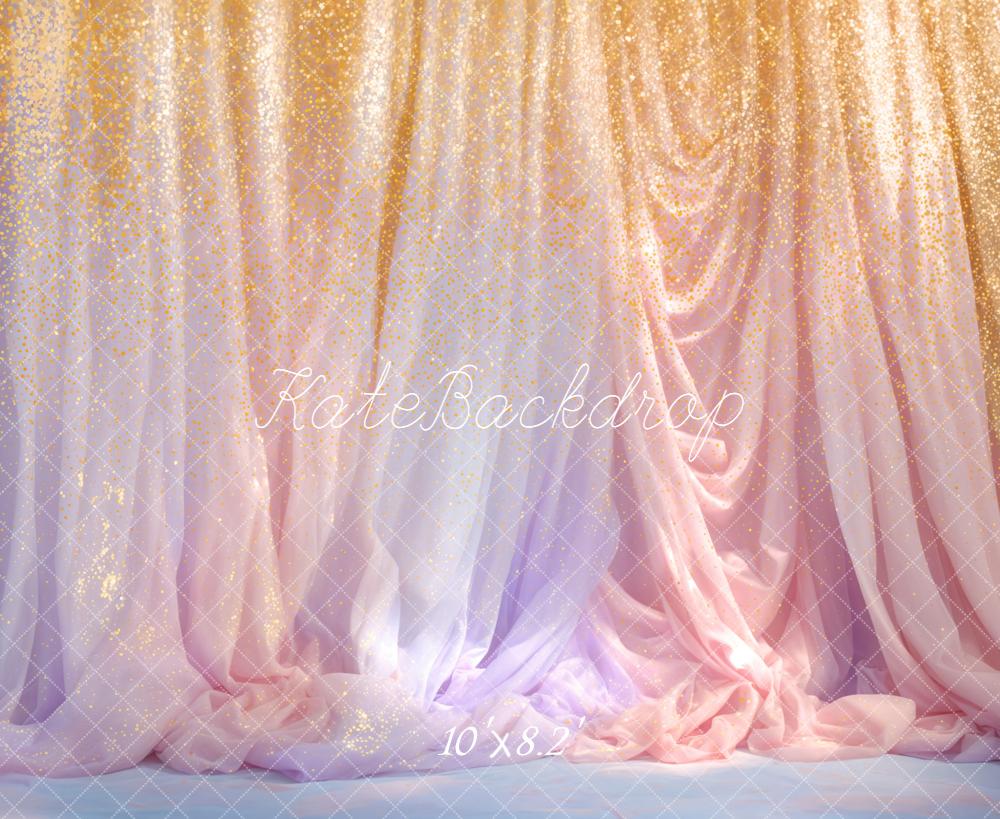 Kate Gold Glitter Ombre Draped Backdrop Designed by Emetselch