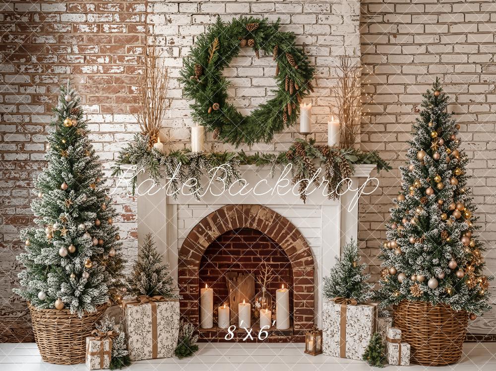 Kate Christmas Fireplace Brick Wall Fleece Backdrop Designed by Emetselch - Kate Backdrop AU