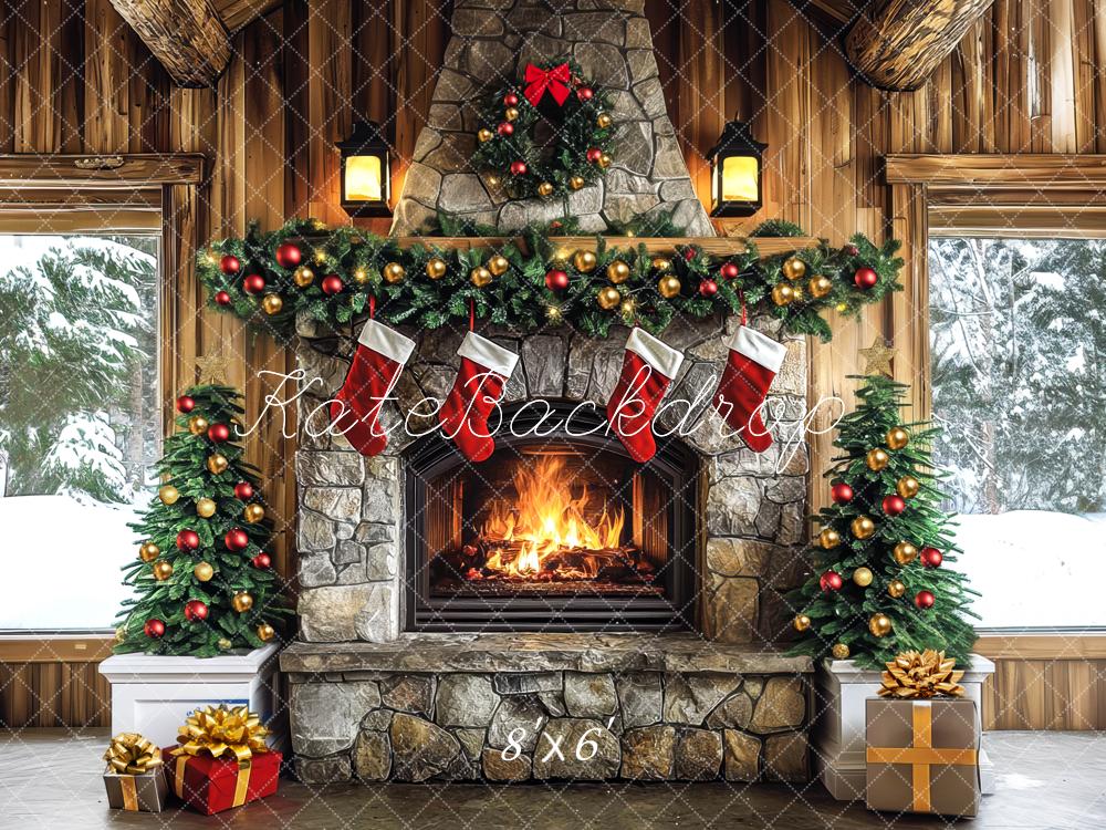 Kate Christmas Fireplace Stone Wall Backdrop Designed by Mini MakeBelieve - Kate Backdrop AU