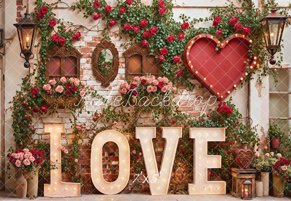 Kate Love Red Heart Brick Wall Backdrop Designed by Emetselch