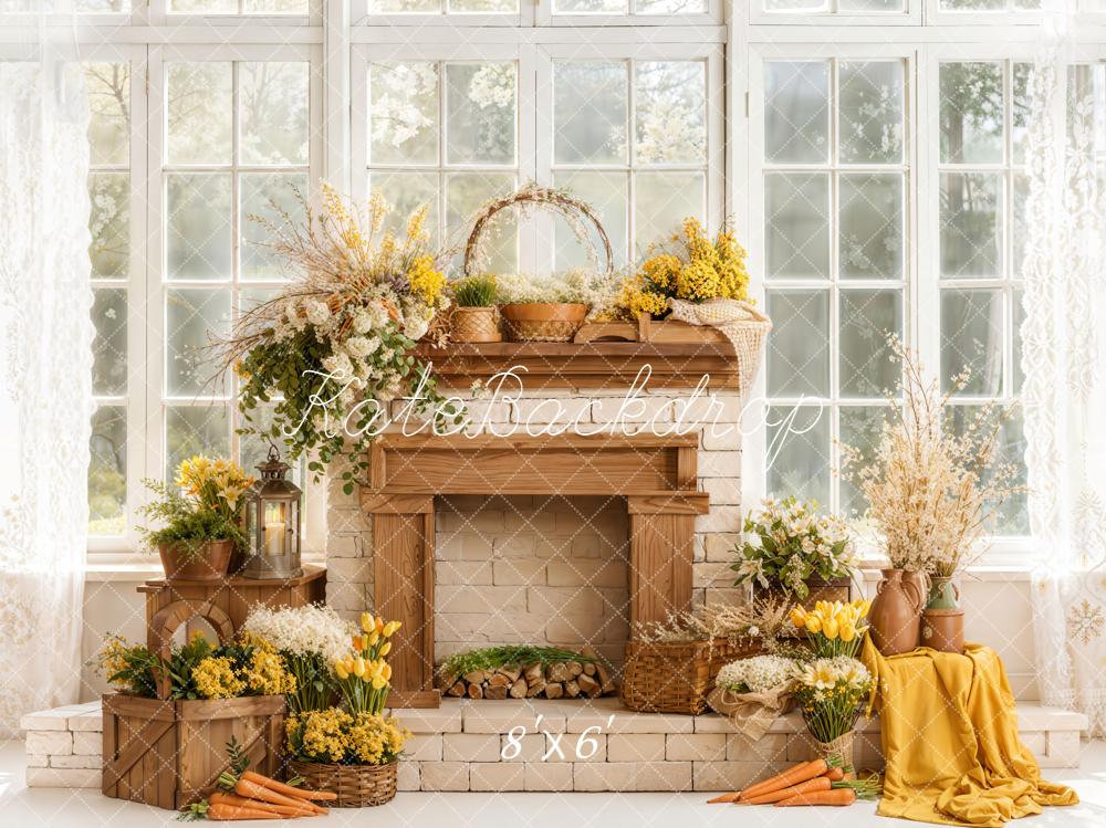 Kate Spring Flowers Carrots Fireplace Backdrop Designed by Emetselch