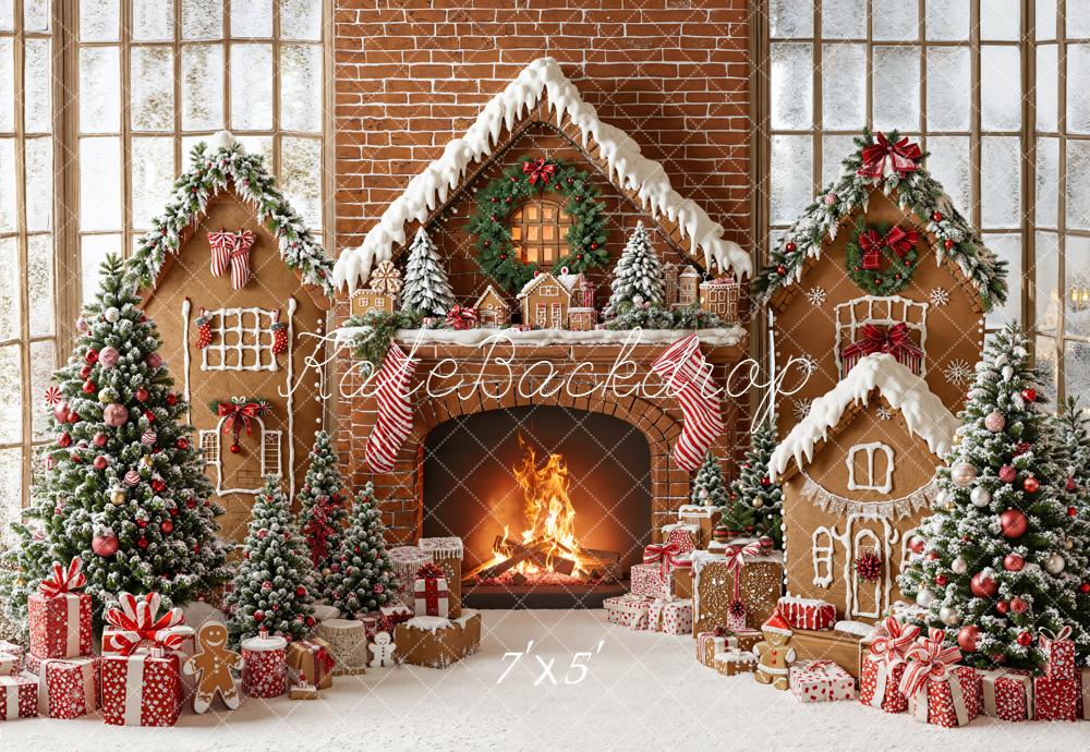 Kate Christmas Gingerbread House Fireplace Backdrop Designed by Emetselch
