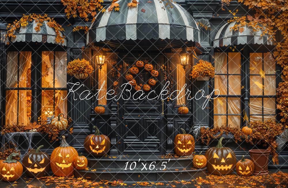 Kate Halloween Pumpkins Black Porch Fleece Backdrop Designed by Emetselch - Kate Backdrop AU