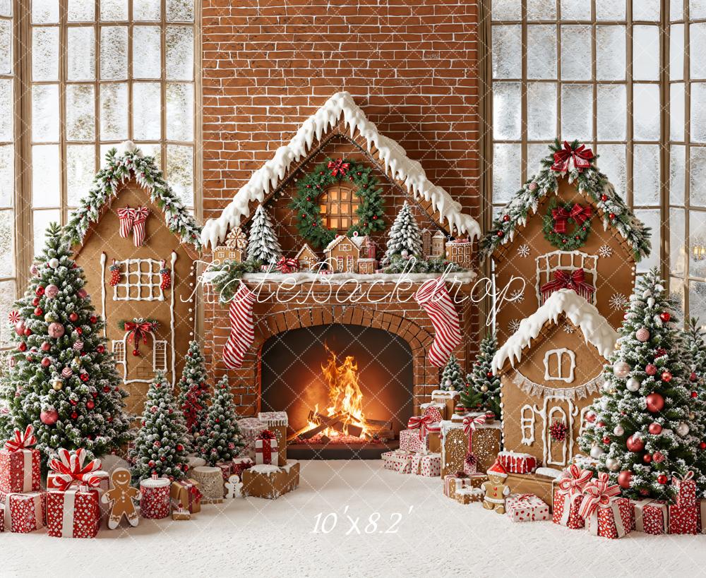 Kate Christmas Gingerbread Fireplace Fleece Backdrop Designed by Emetselch