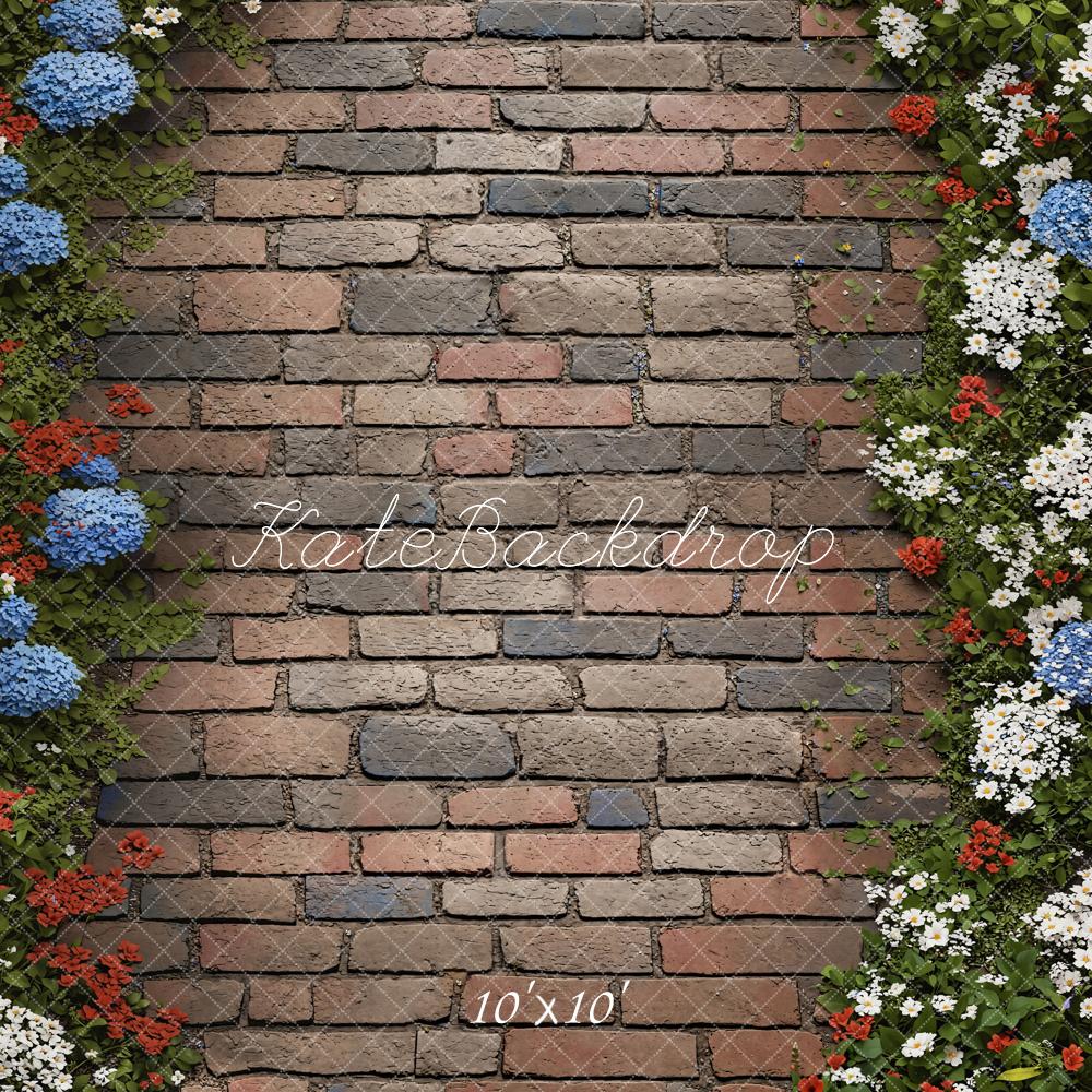 Kate Brick Wall Floral Border Backdrop Designed by Kate Image