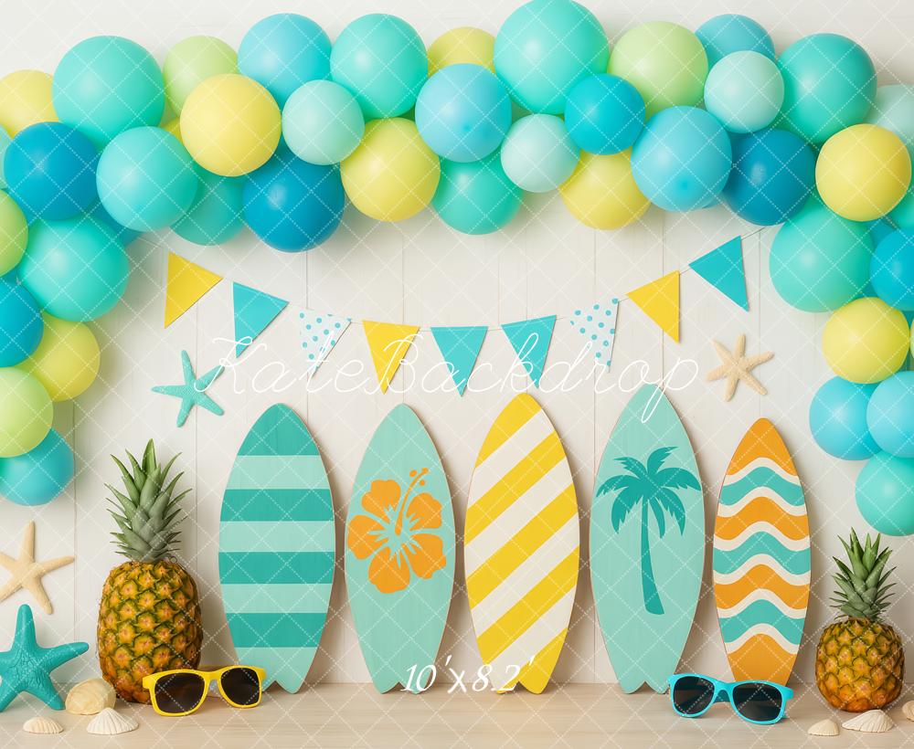 Kate Summer Surfboards Balloons Tropical Backdrop Designed by Patty Roberts