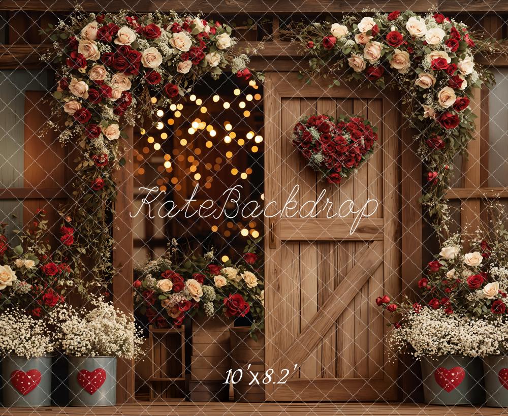 Kate Flower Wooden Door Heart Bokeh Backdrop Designed by Emetselch