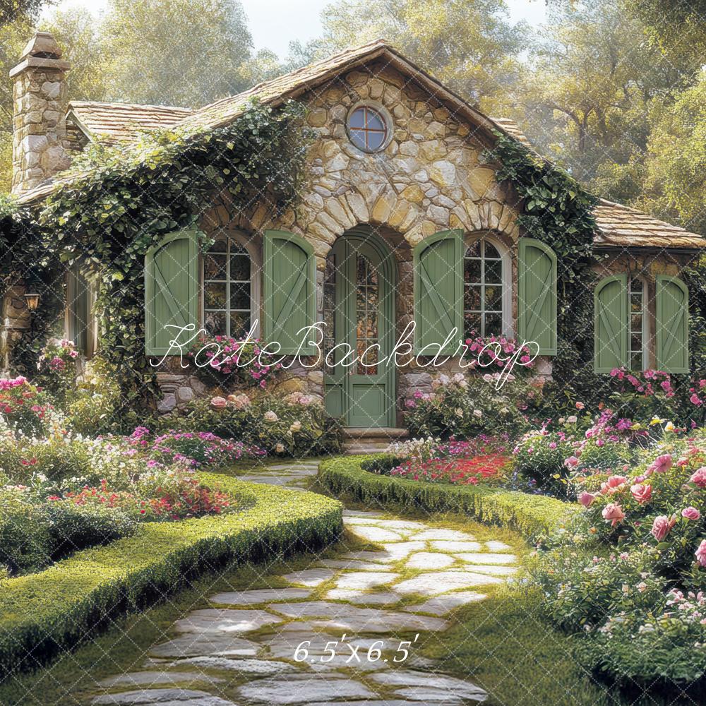 Kate Cottage Garden Stone House Spring Backdrop Designed by Mini MakeBelieve - Kate Backdrop AU