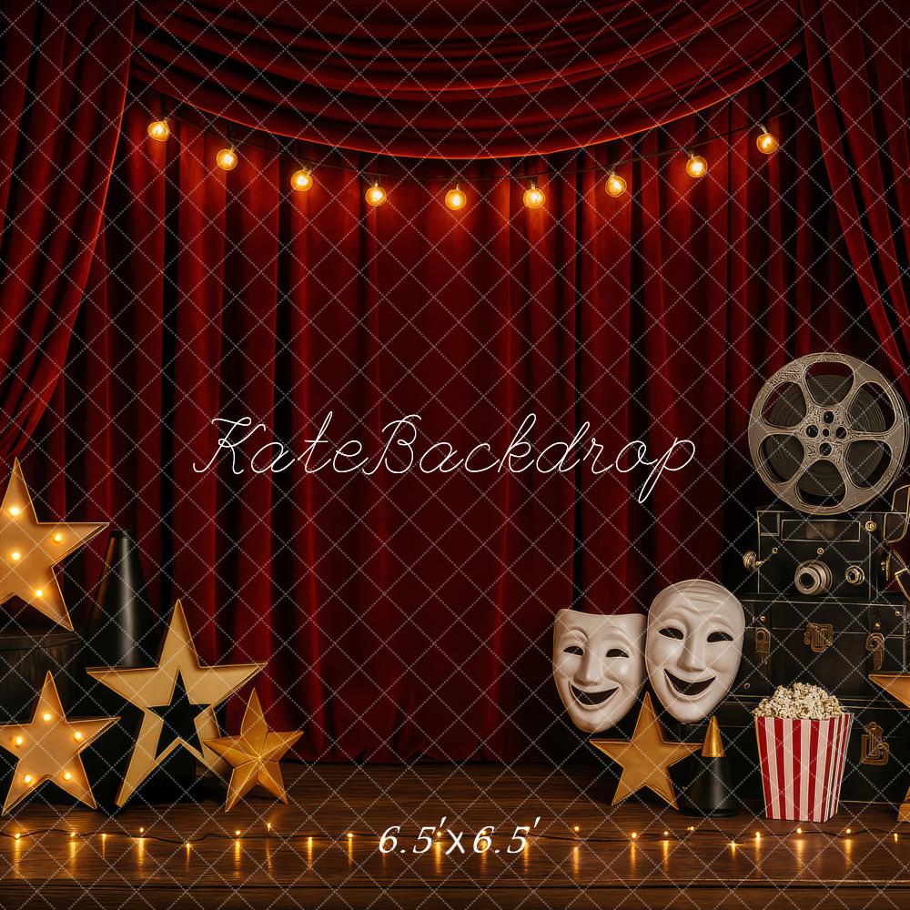 Kate Red Curtains Spotlights Movie Elements Backdrop Designed by Patty Roberts