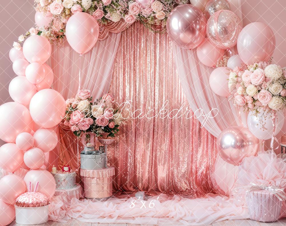 Kate Pink Balloon Birthday Fleece Backdrop Designed by Emetselch - Kate Backdrop AU