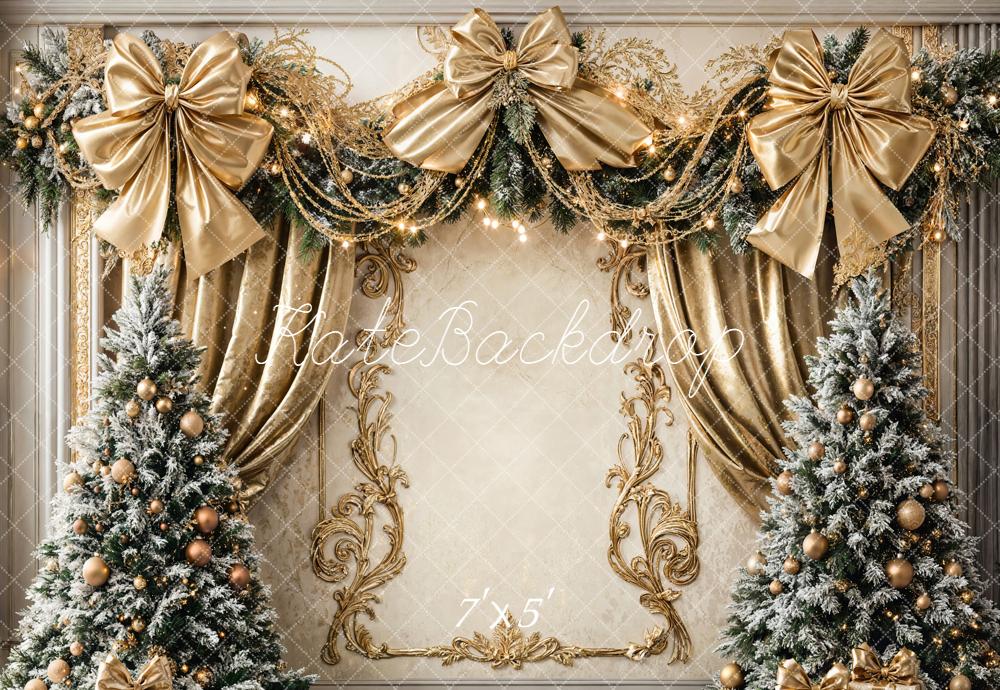 Kate Christmas Trees Gold Bows Backdrop Designed by Chain - Kate Backdrop AU