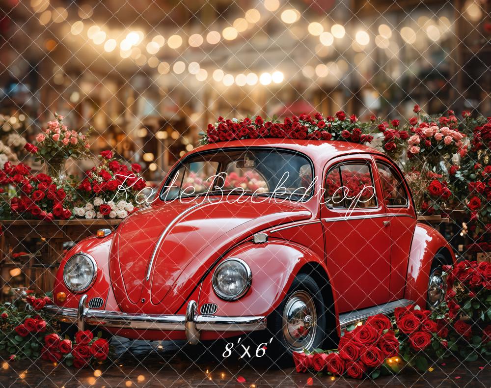 Kate Red Vintage Car Roses Bokeh Fleece Backdrop Designed by Emetselch