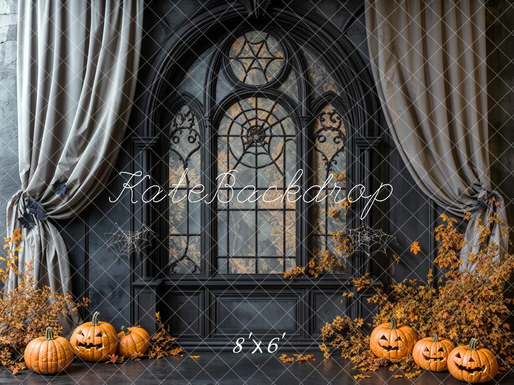 Kate Halloween Gothic Pumpkins Curtains Fleece Backdrop Designed by Emetselch