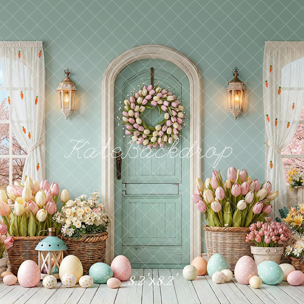 Kate Easter Eggs Tulips Wreath Pastel Backdrop Designed by Emetselch