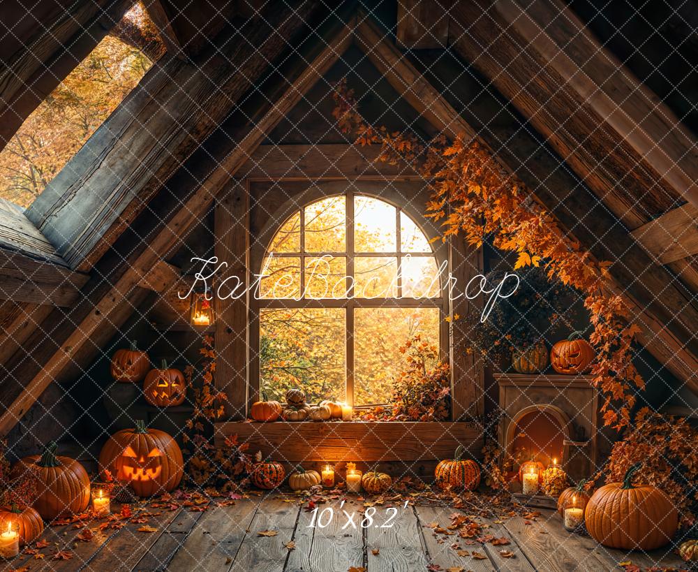 Kate Halloween Pumpkin Window Fleece Backdrop Designed by Emetselch