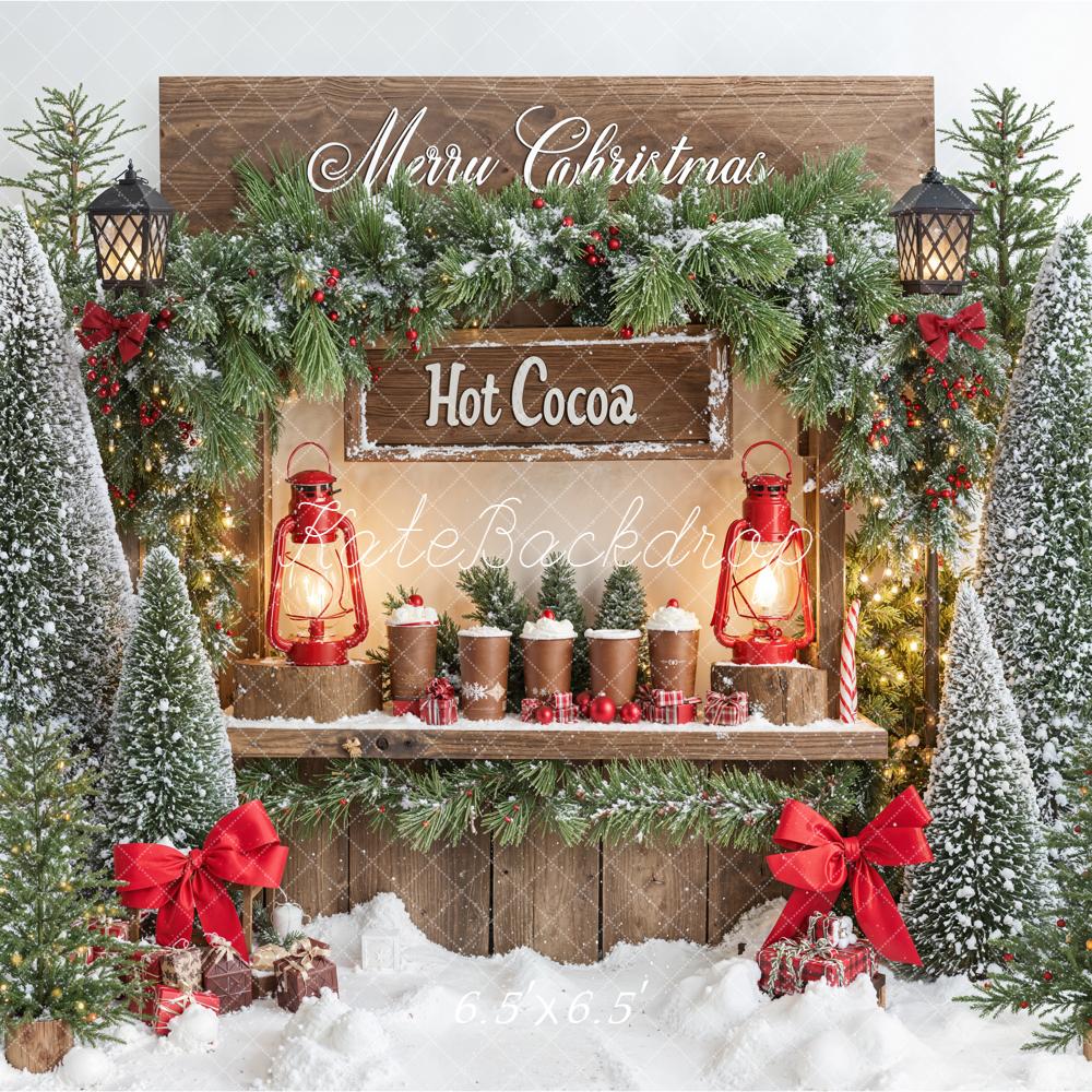 Kate Christmas Hot Cocoa Stand Snowy Trees Backdrop Designed by Emetselch - Kate Backdrop AU