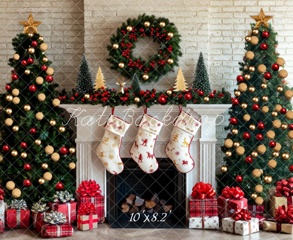 Kate Christmas Tree Fireplace Stockings Presents Backdrop Designed by Mini MakeBelieve - Kate Backdrop AU