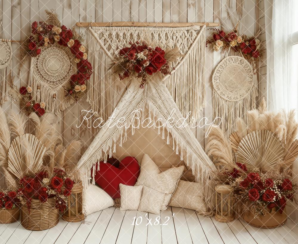 Kate Boho Pampas Grass Valentine Backdrop Designed by Emetselch