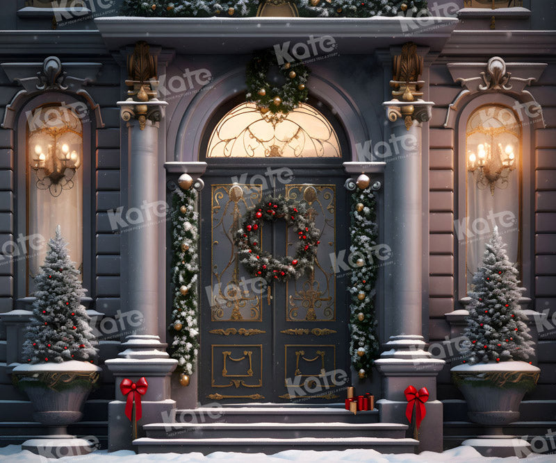 Kate Christmas Mansion Door Wreath Garland Backdrop Designed by Emetselch - Kate Backdrop AU