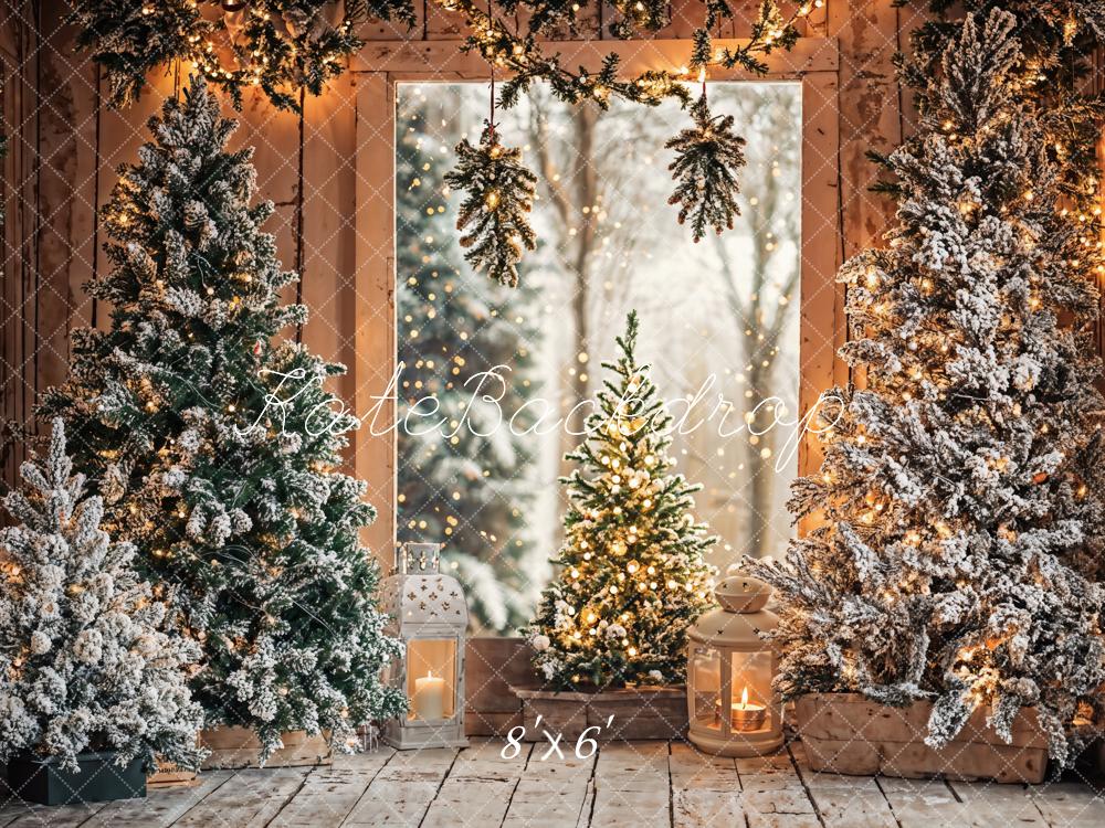 Kate Christmas Snowy Pine Trees Bokeh Fleece Backdrop Designed by Emetselch - Kate Backdrop AU
