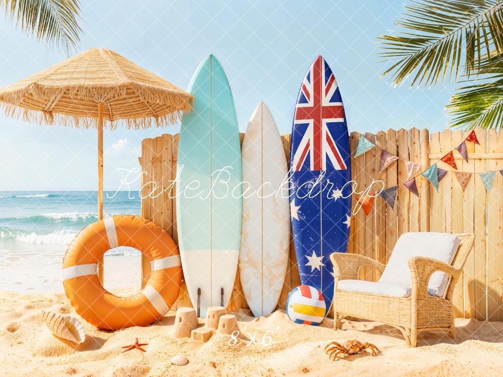 Kate Summer Beach Surfboards Umbrella Sand Backdrop Designed by Emetselch