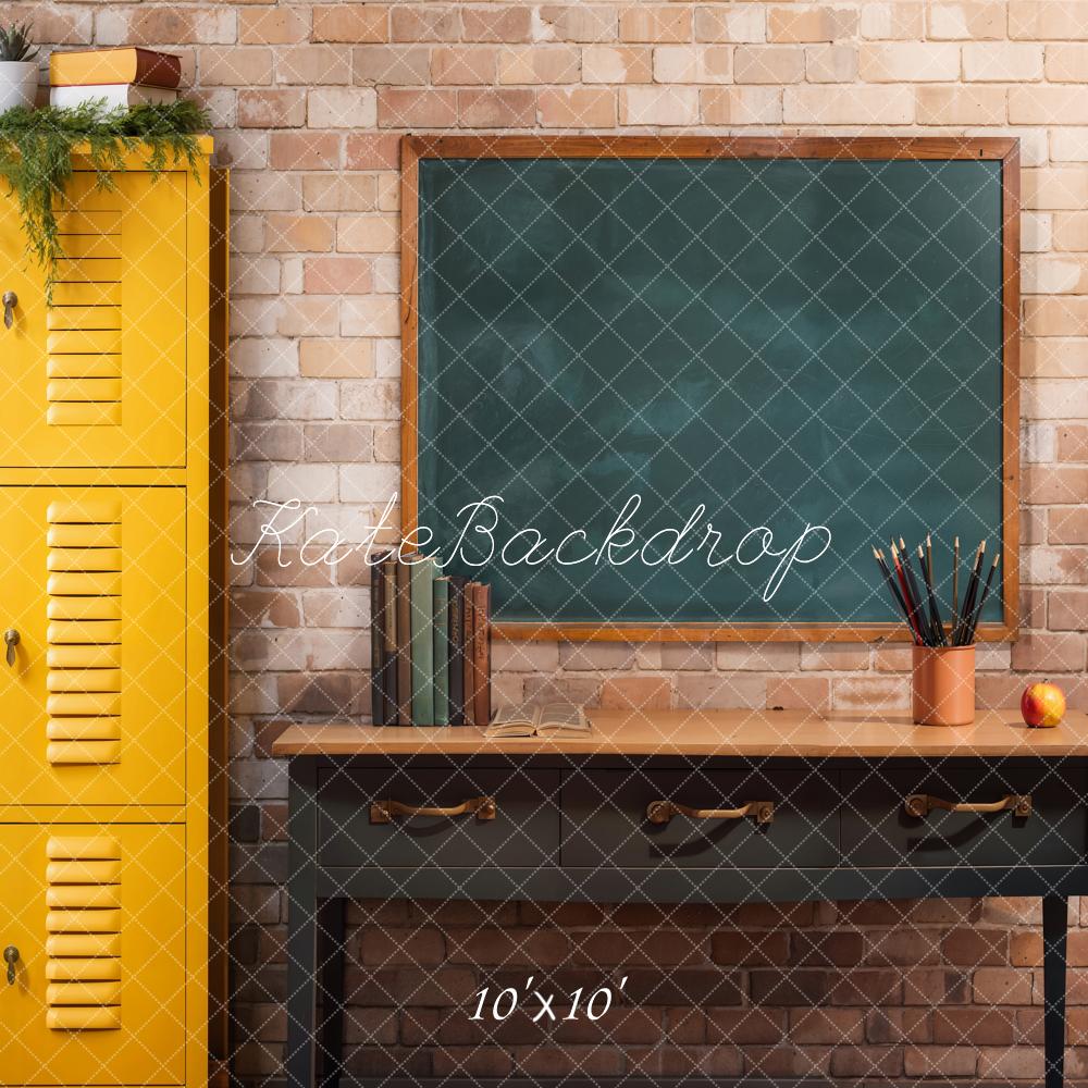 Kate Yellow Lockers Chalkboard Classroom Backdrop Designed by Emetselch