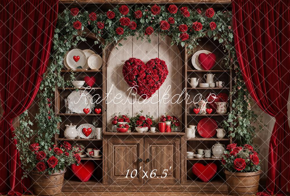 Kate Valentine Heart Roses Cabinet Fleece Backdrop Designed by Emetselch