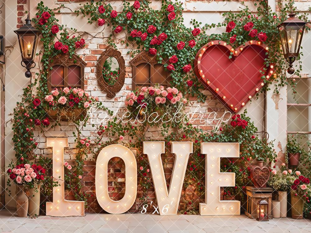 Kate Love Heart Red Roses Fleece Backdrop Designed by Emetselch