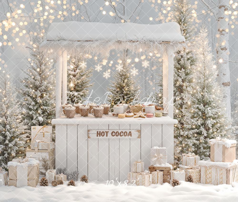 Kate Christmas Hot Cocoa Stand Bokeh Fleece Backdrop Designed by Emetselch
