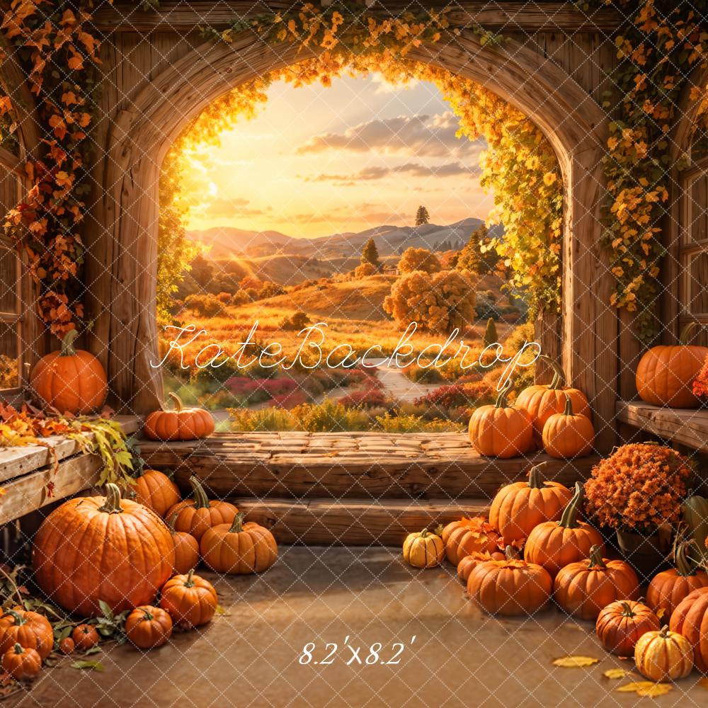 Kate Autumn Pumpkins Rustic Archway Backdrop Designed by Emetselch