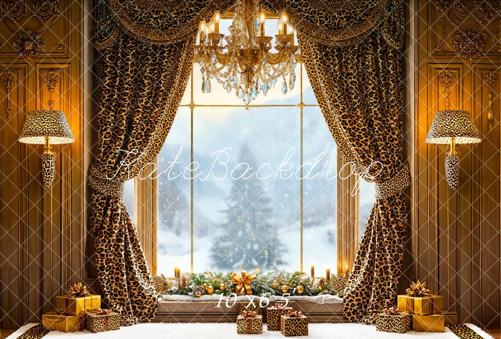 Kate Christmas Leopard Curtains Window Fleece Backdrop Designed by Emetselch